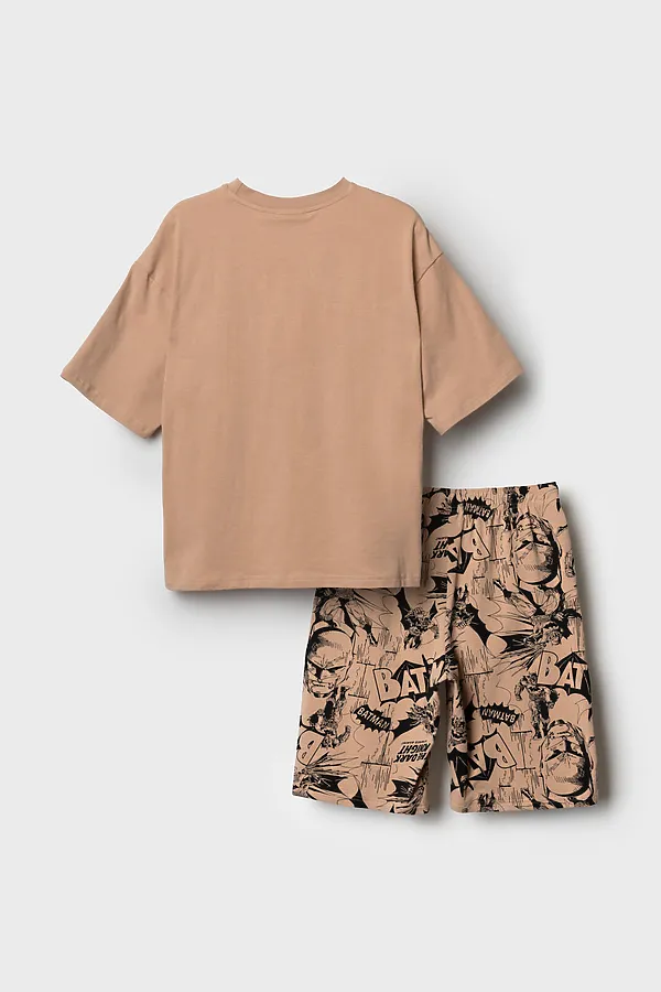 Комплект трикотажный для мальчиков: фуфайка (футболка), шорты PLAYTODAY, бежевый,черный - фото 2