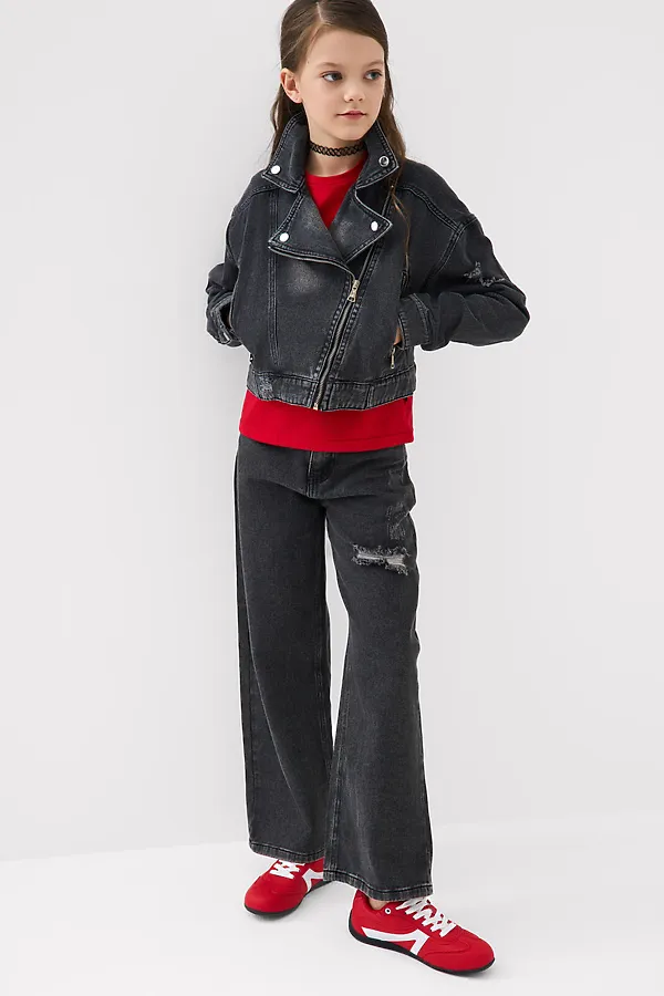 Куртка текстильная джинсовая для девочек PLAYTODAY, черный - фото 2