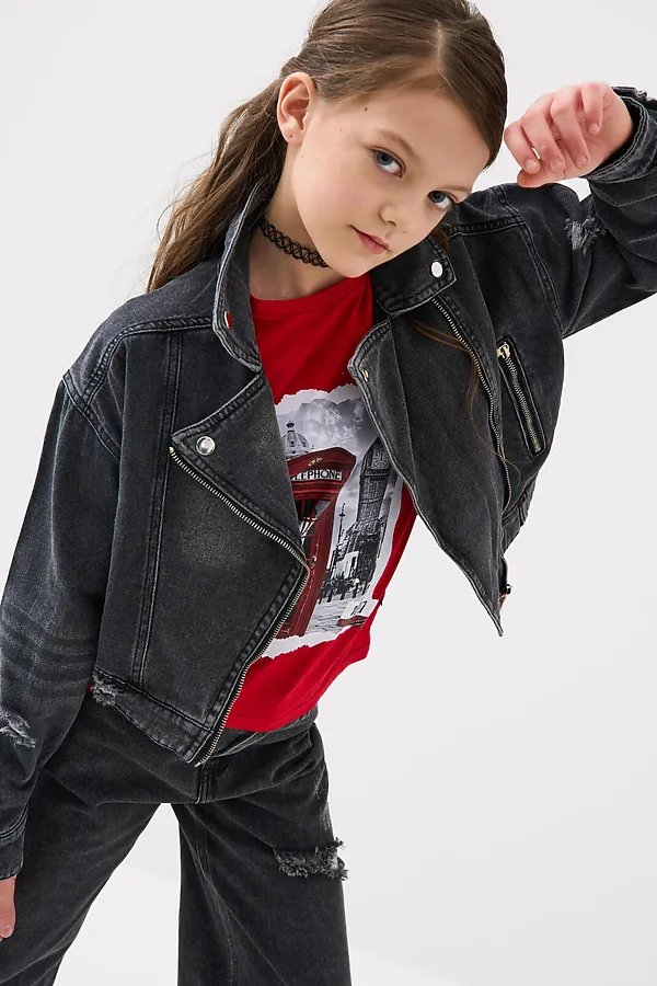 Куртка текстильная джинсовая для девочек PLAYTODAY, черный - фото 2