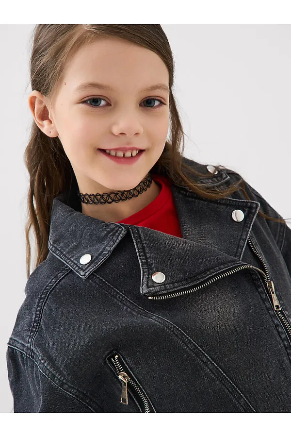 Куртка текстильная джинсовая для девочек PLAYTODAY, черный - фото 2