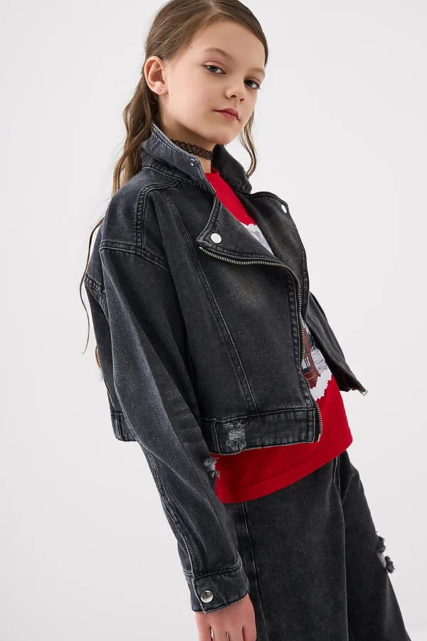 Куртка текстильная джинсовая для девочек PLAYTODAY, черный - фото 2