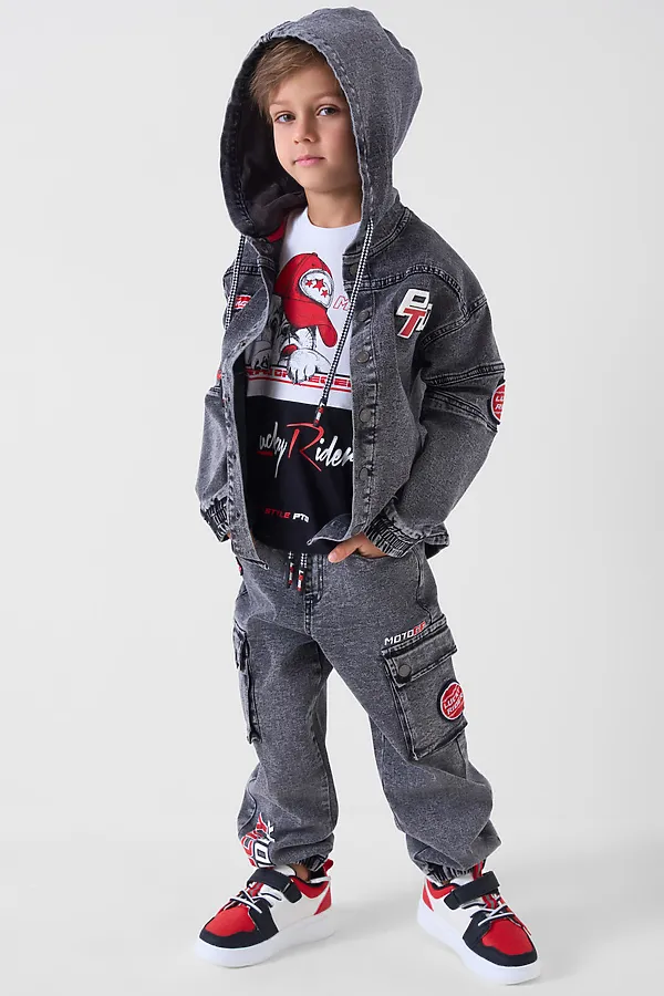 Куртка текстильная джинсовая для мальчиков PLAYTODAY, черный - фото 2