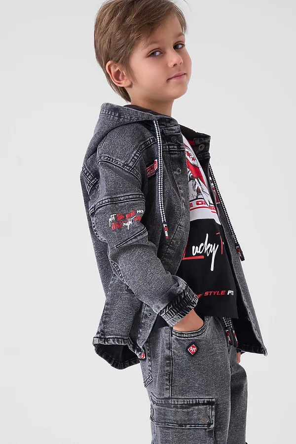 Куртка текстильная джинсовая для мальчиков PLAYTODAY, черный - фото 2
