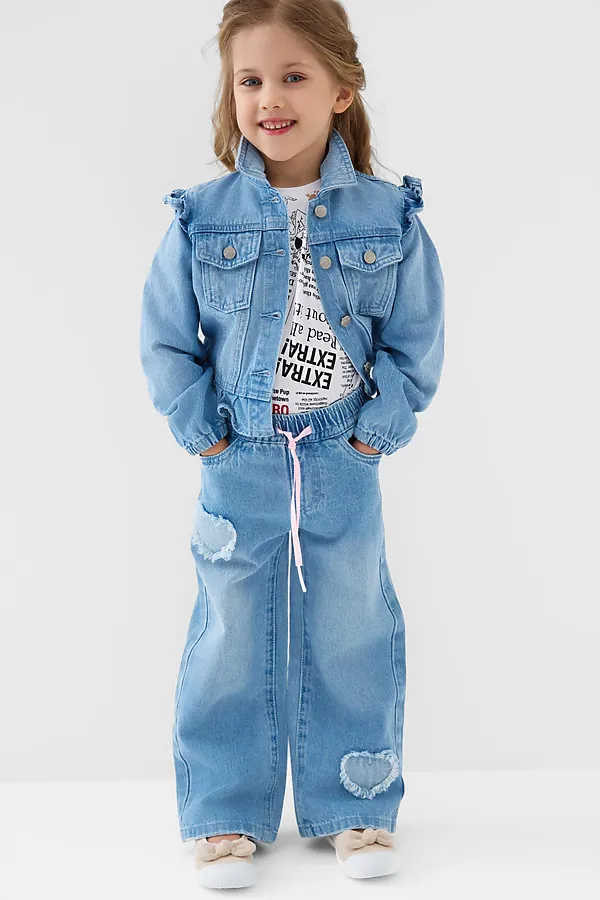 Куртка текстильная джинсовая для девочек PLAYTODAY, синий - фото 2