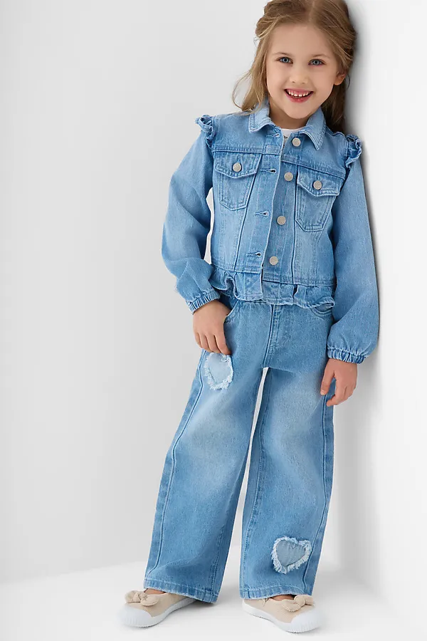 Брюки текстильные джинсовые для девочек PLAYTODAY, синий - фото 2