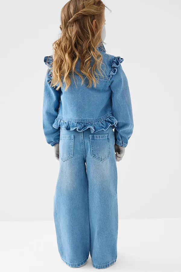 Брюки текстильные джинсовые для девочек PLAYTODAY, синий - фото 2