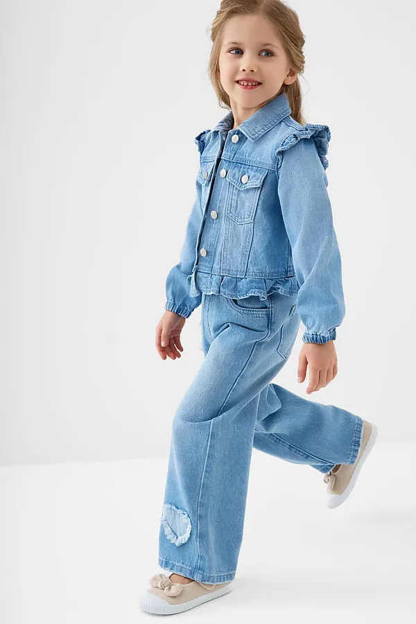 Брюки текстильные джинсовые для девочек PLAYTODAY, синий - фото 2