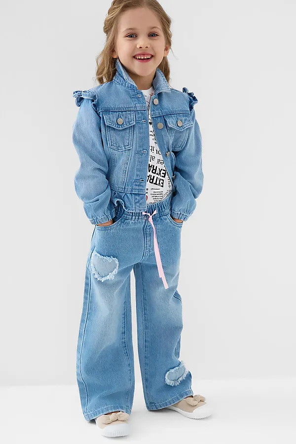 Брюки текстильные джинсовые для девочек PLAYTODAY, синий - фото 2