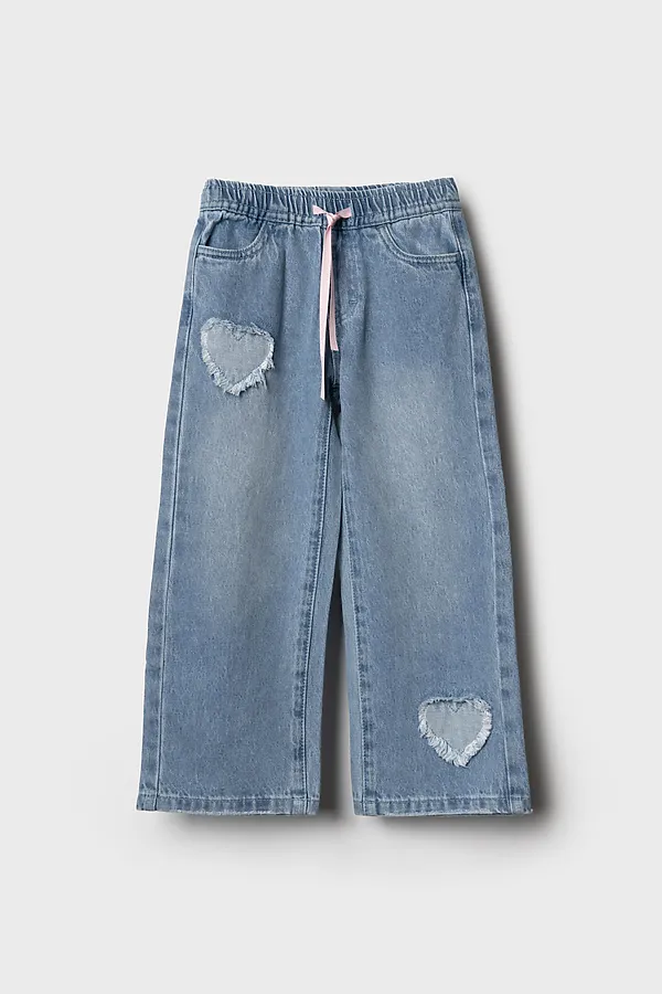 Брюки текстильные джинсовые для девочек PLAYTODAY, синий - фото 2