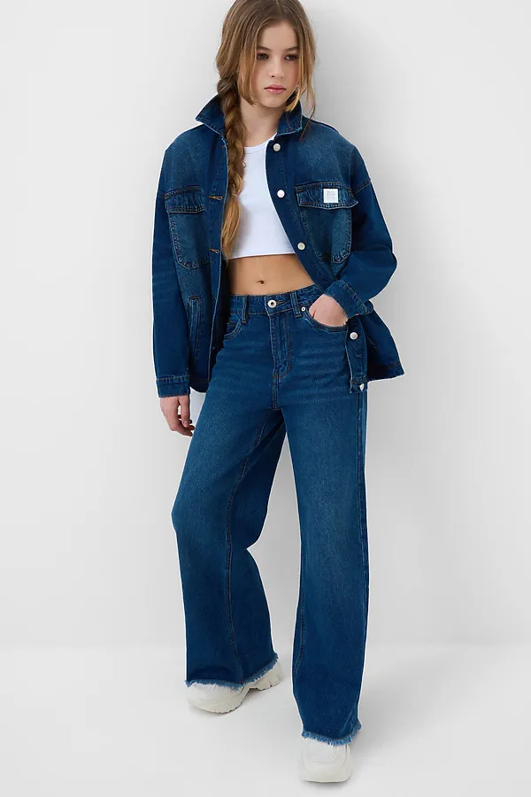 Брюки текстильные джинсовые для девочек PLAYTODAY, синий - фото 2