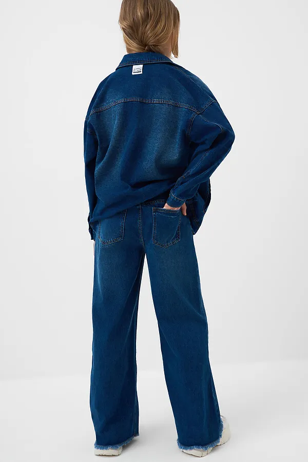 Брюки текстильные джинсовые для девочек PLAYTODAY, синий - фото 2