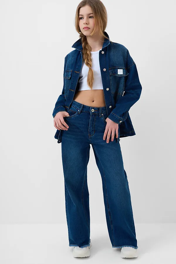 Брюки текстильные джинсовые для девочек PLAYTODAY, синий - фото 2