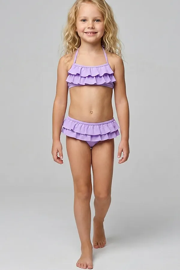Купальный костюм трикотажный для девочек PLAYTODAY, фиолетовый - фото 2