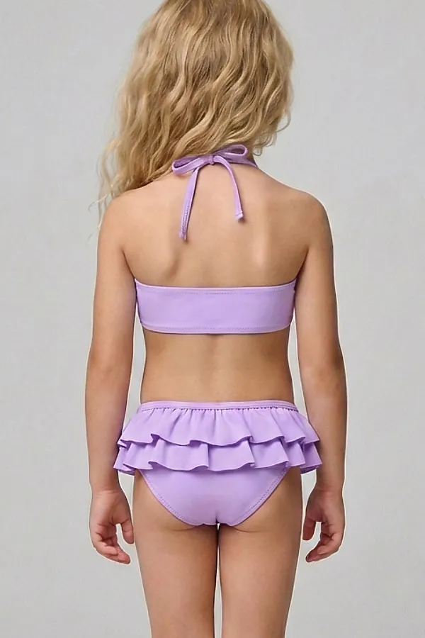 Купальный костюм трикотажный для девочек PLAYTODAY, фиолетовый - фото 2