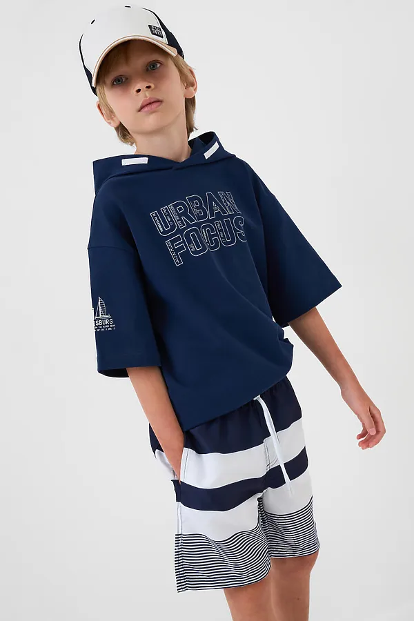 Шорты текстильные плавательные для мальчиков, длинные PLAYTODAY, белый,тёмно-синий - фото 2