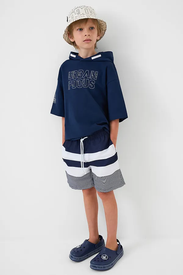 Шорты текстильные плавательные для мальчиков, длинные PLAYTODAY, белый,тёмно-синий - фото 2