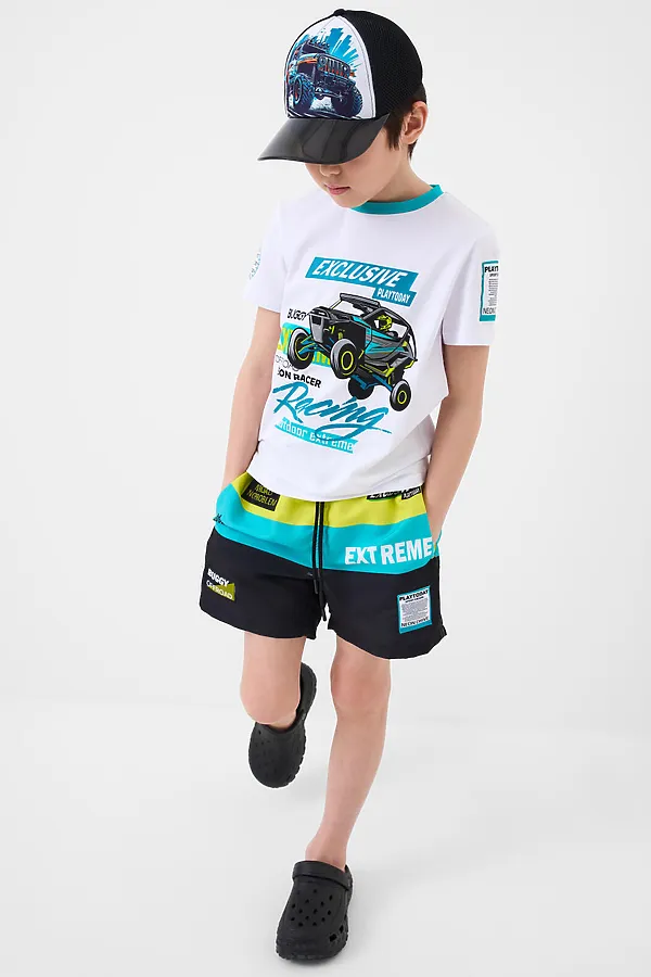 Шорты текстильные плавательные для мальчиков, средней длины PLAYTODAY, белый,светло-зеленый - фото 2