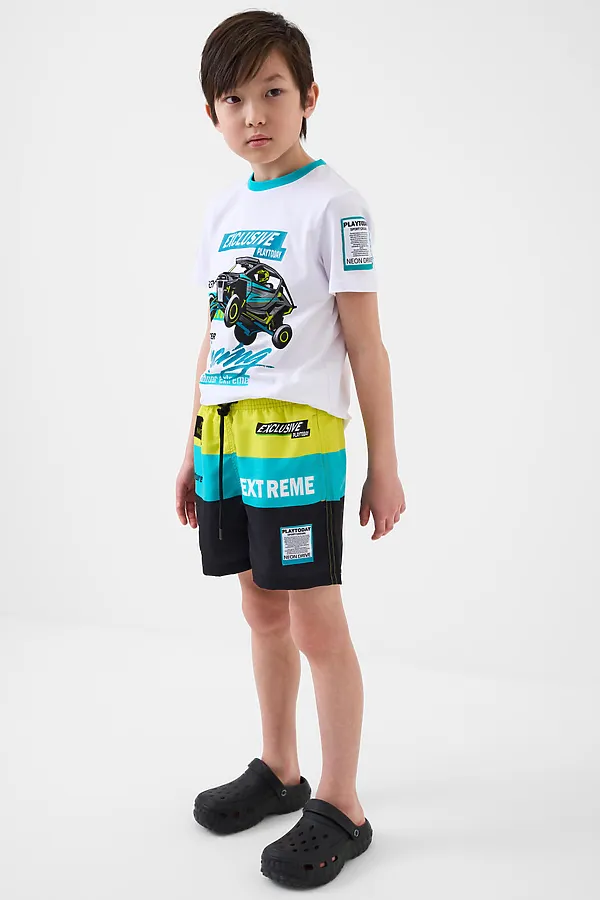 Шорты текстильные плавательные для мальчиков, средней длины PLAYTODAY, белый,светло-зеленый - фото 2
