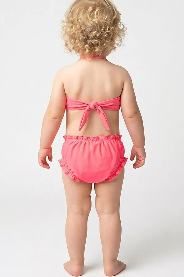 Купальный костюм детский трикотажный для девочек PLAYTODAY, розовый неоновый - фото 2