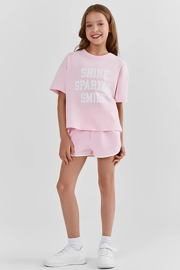 Комплект для девочек (джемпер, шорты) MARK FORMELLE, розовый +печать - фото 2