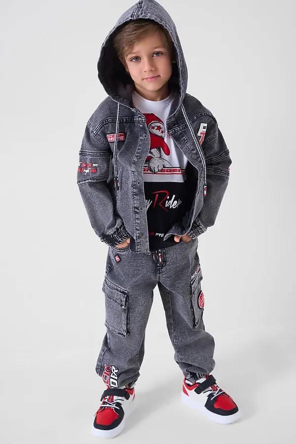 Брюки текстильные джинсовые для мальчиков PLAYTODAY, черный - фото 2