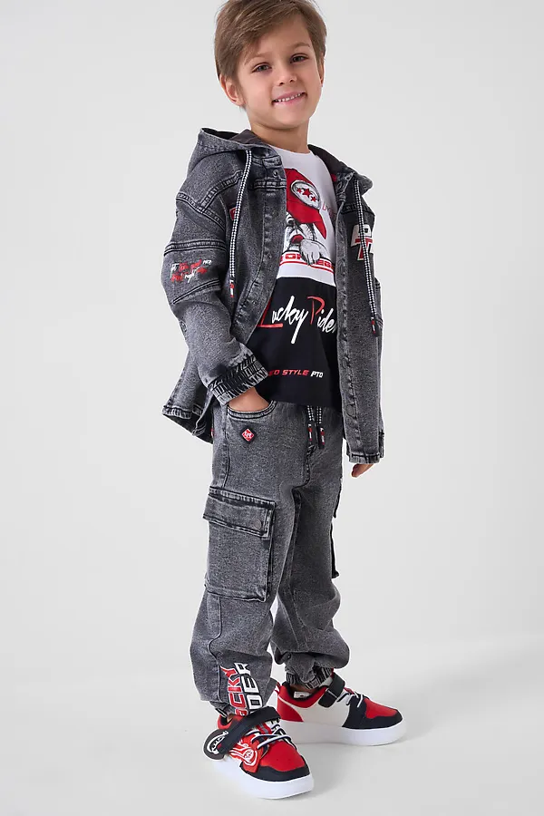 Брюки текстильные джинсовые для мальчиков PLAYTODAY, черный - фото 2