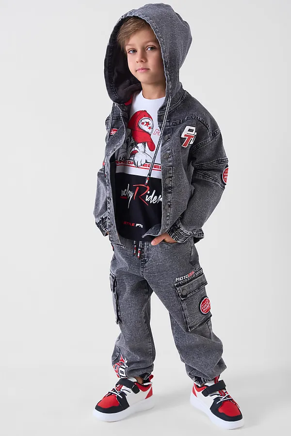 Брюки текстильные джинсовые для мальчиков PLAYTODAY, черный - фото 2