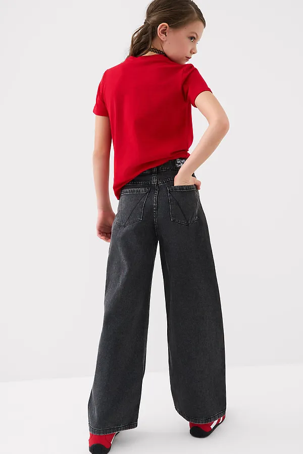 Брюки текстильные джинсовые для девочек PLAYTODAY, черный - фото 2