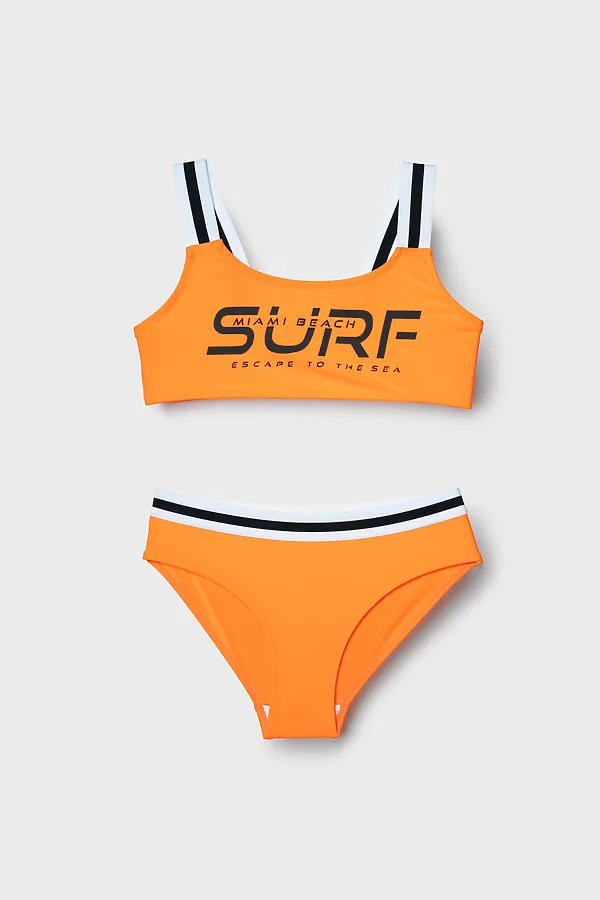 Купальный костюм трикотажный для девочек PLAYTODAY, коралловый неоновый - фото 2