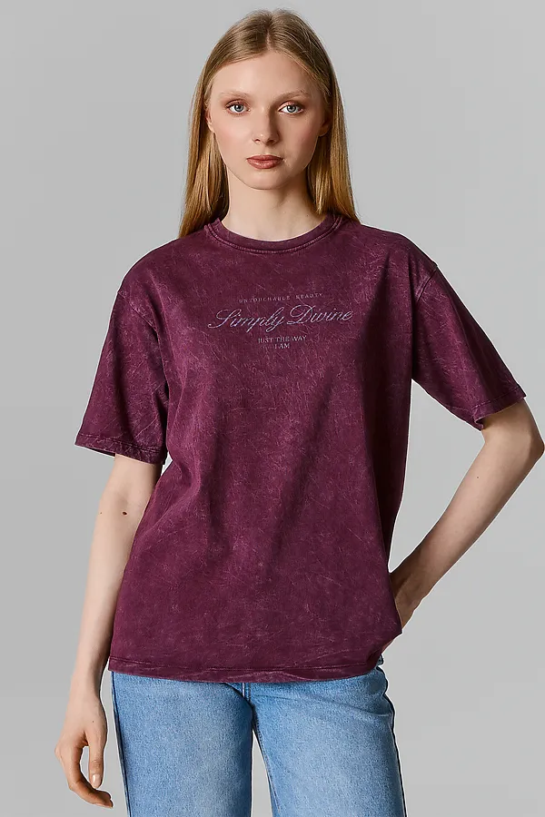 Футболка женская MARK FORMELLE, винный acid wash +печать - фото 2
