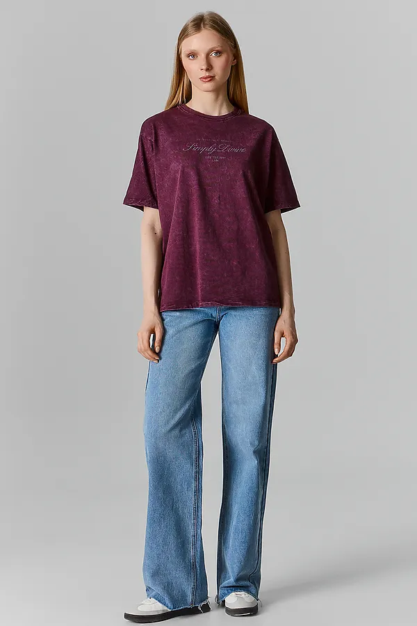 Футболка женская MARK FORMELLE, винный acid wash +печать - фото 2