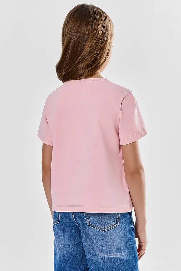 Футболка для девочек MARK FORMELLE, acid wash сиреневый +печать - фото 2