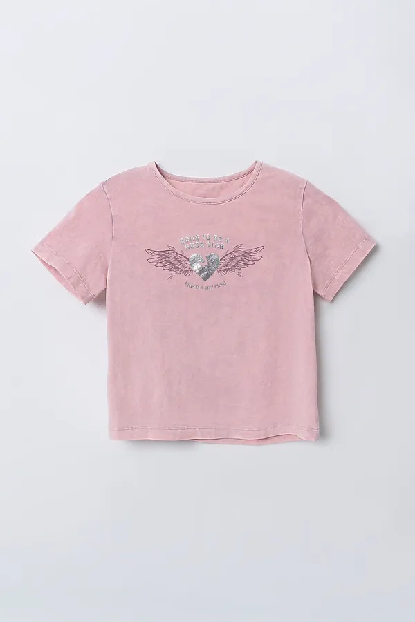 Футболка для девочек MARK FORMELLE, acid wash сиреневый +печать - фото 2
