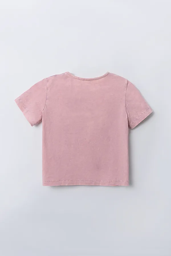 Футболка для девочек MARK FORMELLE, acid wash сиреневый +печать - фото 2