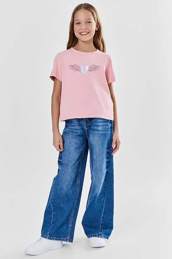 Футболка для девочек MARK FORMELLE, acid wash сиреневый +печать - фото 2