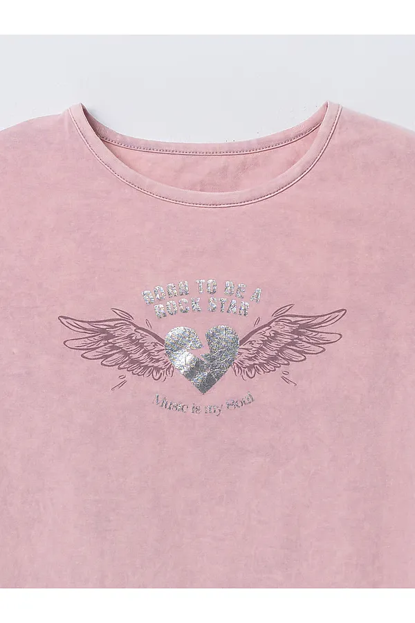 Футболка для девочек MARK FORMELLE, acid wash сиреневый +печать - фото 2