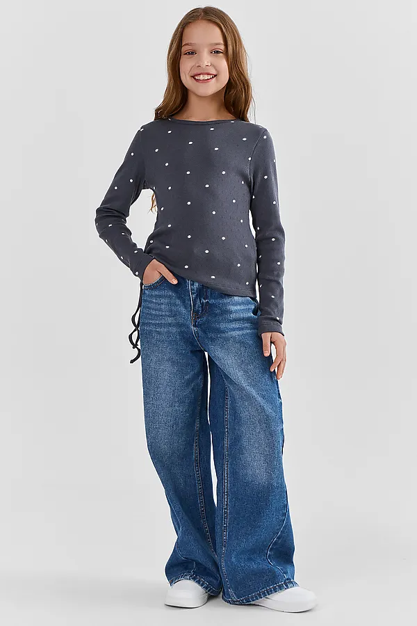 Джемпер для девочек MARK FORMELLE, горошек на графитовом - фото 2