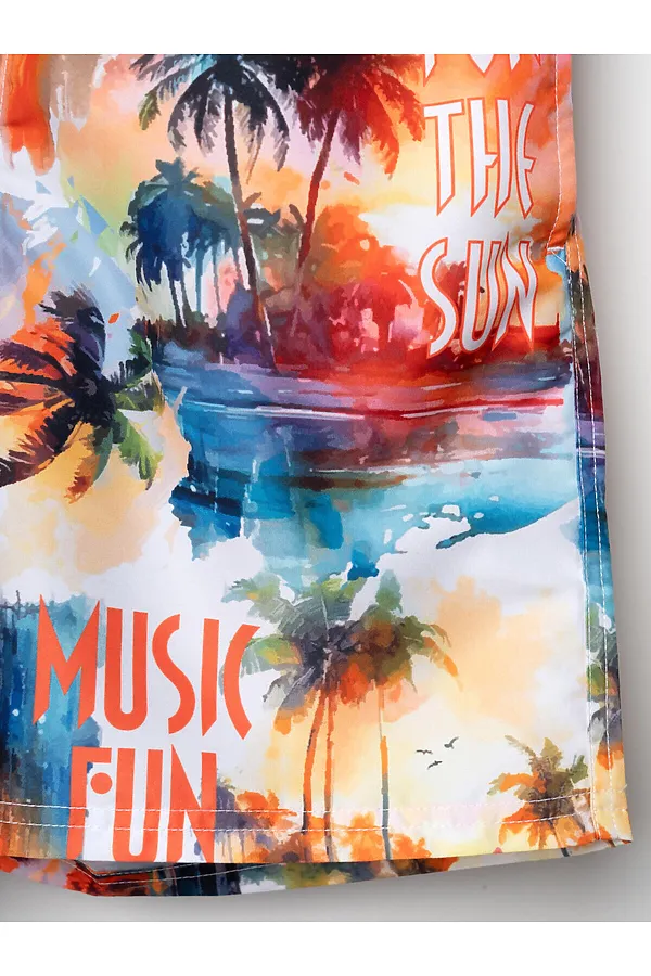 Шорты текстильные плавательные для мальчиков, длинные PLAYTODAY, белый,оранжевый - фото 2