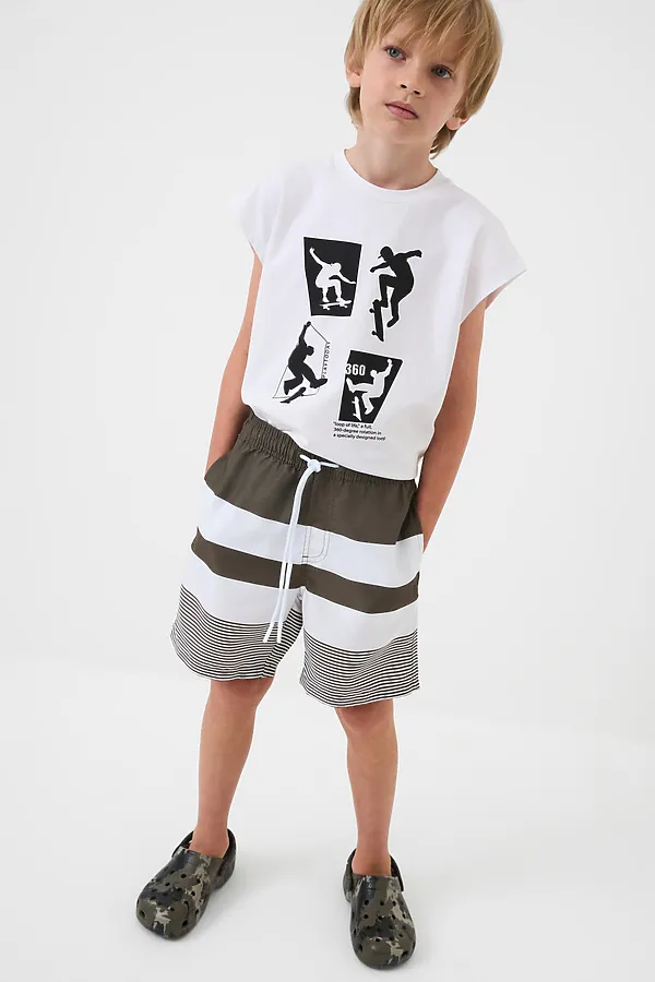 Шорты текстильные плавательные для мальчиков, длинные PLAYTODAY, белый,темно-зеленый - фото 2