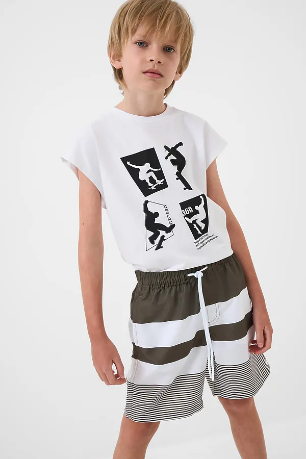 Шорты текстильные плавательные для мальчиков, длинные PLAYTODAY, белый,темно-зеленый - фото 2