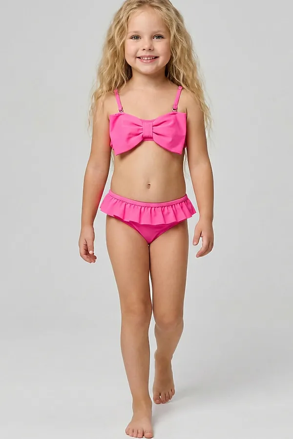 Купальный костюм трикотажный для девочек PLAYTODAY, розовый неоновый - фото 2