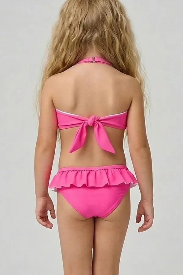 Купальный костюм трикотажный для девочек PLAYTODAY, розовый неоновый - фото 2