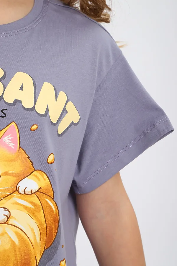 Пижама с брюками для девочки Котенок-круассан арт. ПД-015-084 НАТАЛИ, серый - фото 2