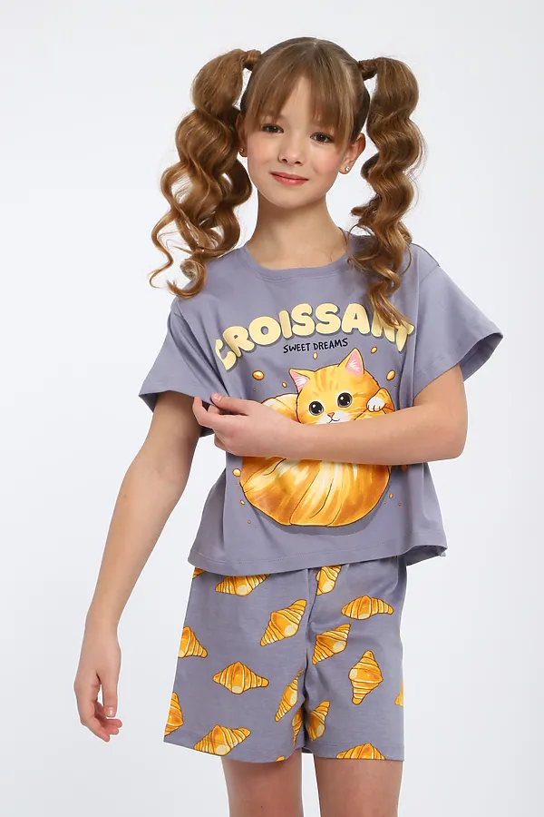 Пижама с шортами Круассаны арт. ПД-019-088 НАТАЛИ, серо-лиловый - фото 2