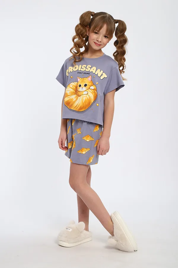 Пижама с шортами Круассаны арт. ПД-019-088 НАТАЛИ, серо-лиловый - фото 2