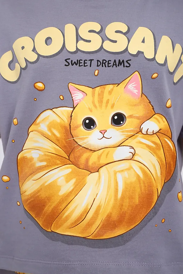 Пижама с шортами Круассаны арт. ПД-019-088 НАТАЛИ, серо-лиловый - фото 2