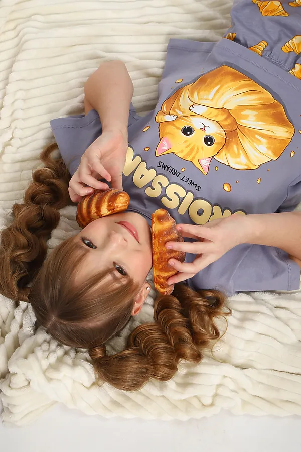 Пижама с шортами Круассаны арт. ПД-019-088 НАТАЛИ, серо-лиловый - фото 2