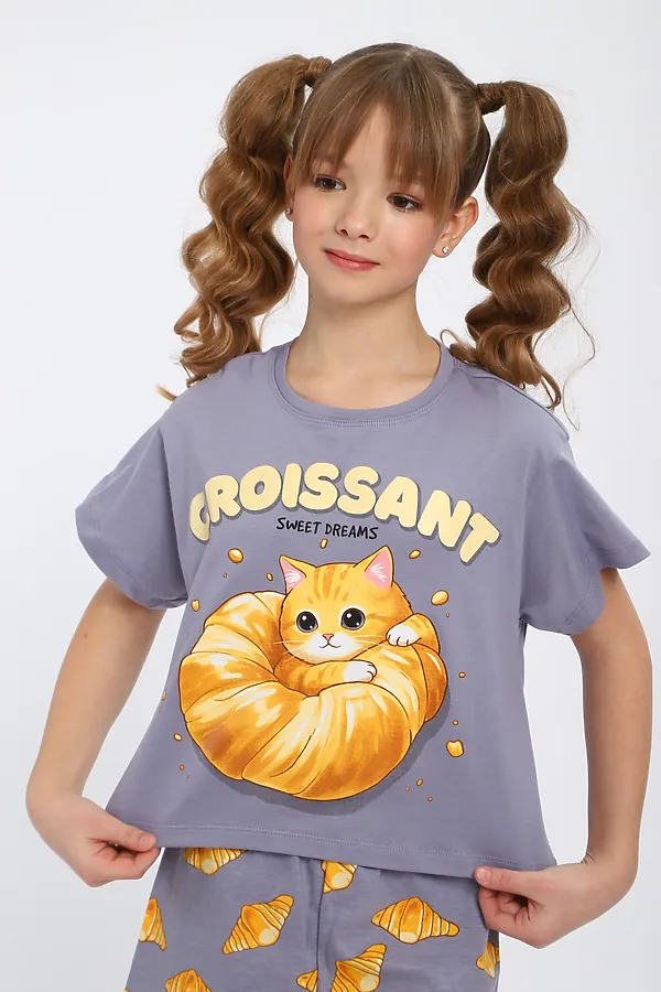 Пижама с шортами Круассаны арт. ПД-019-088 НАТАЛИ, серо-лиловый - фото 2