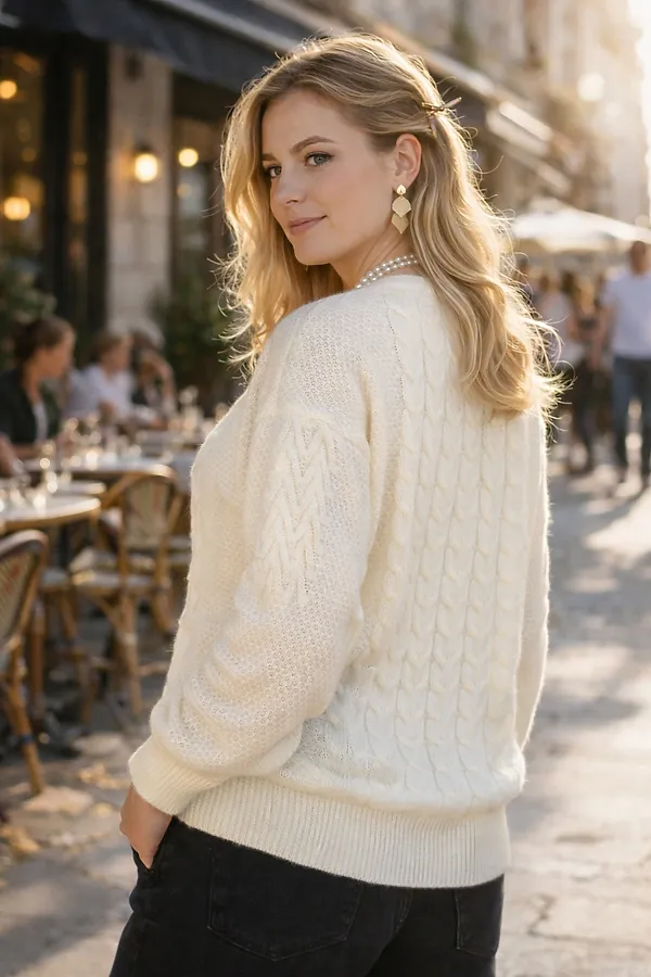 Джемпер Cable Knit арт. 2026 НАТАЛИ, молочный - фото 2