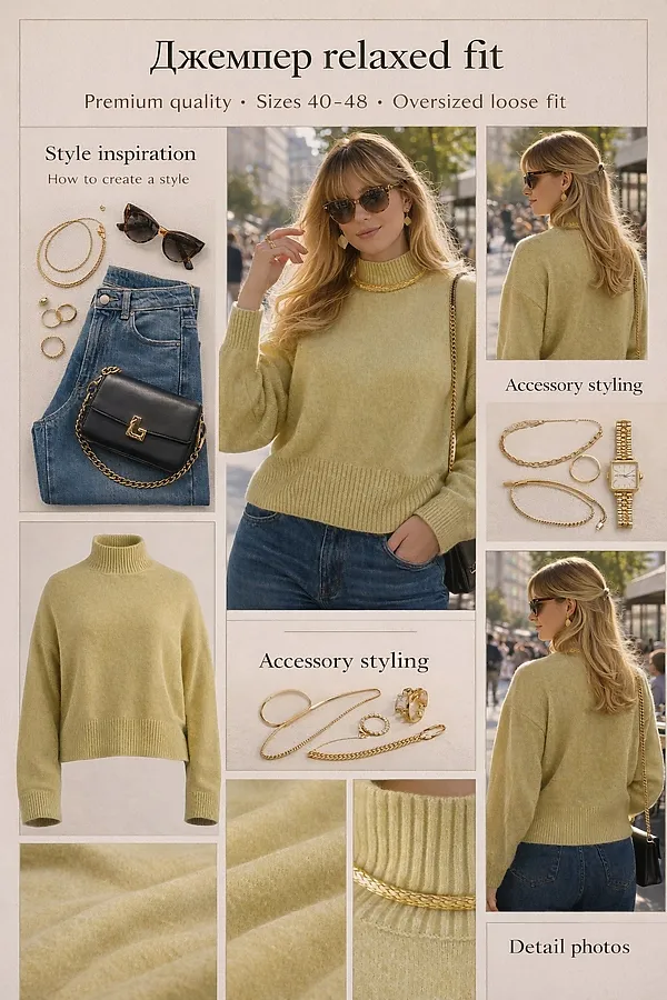 Джемпер relaxed fit арт. 1896-1 НАТАЛИ, горчичный - фото 2